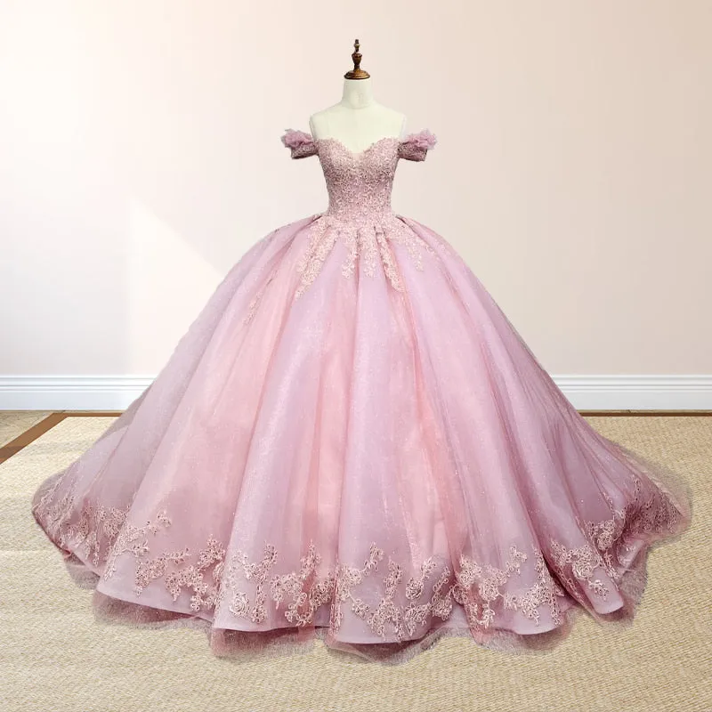 Pink Ball Gown Off the Shoulder Quinceanera Dresses sold by KissProm