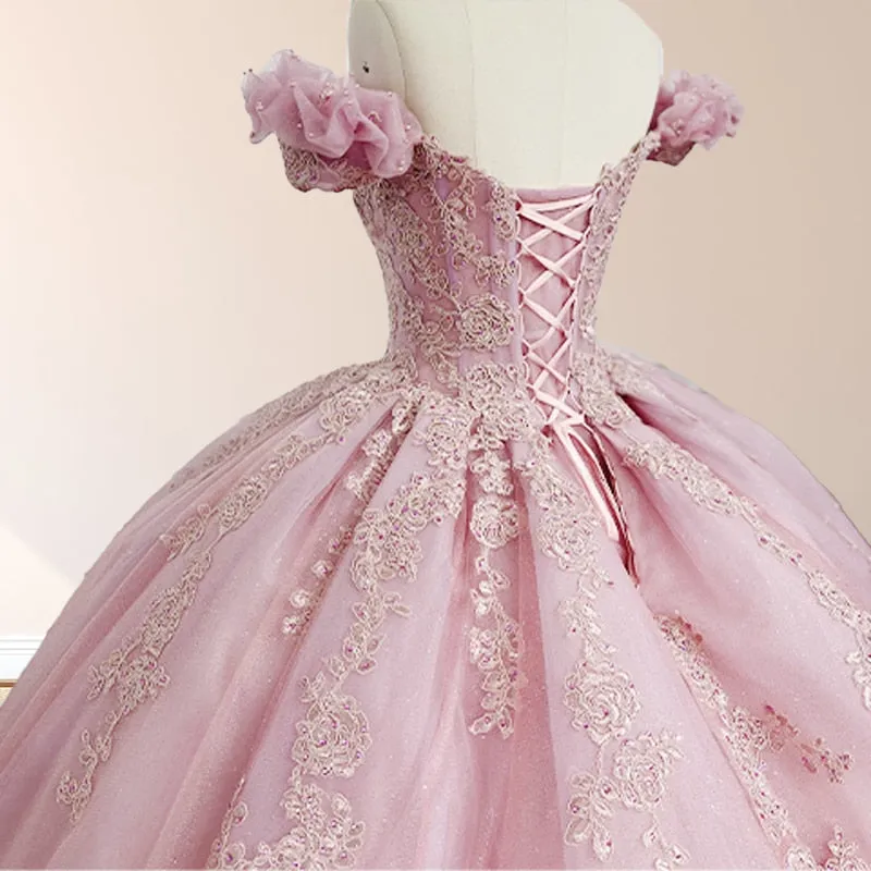 Pink Ball Gown Off the Shoulder Quinceanera Dresses sold by KissProm product image thumbnail 4