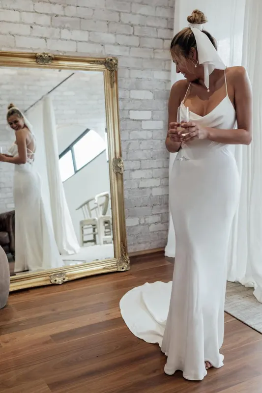Diamond White Spaghetti Straps Mermaid Wedding Dress sold by KissProm