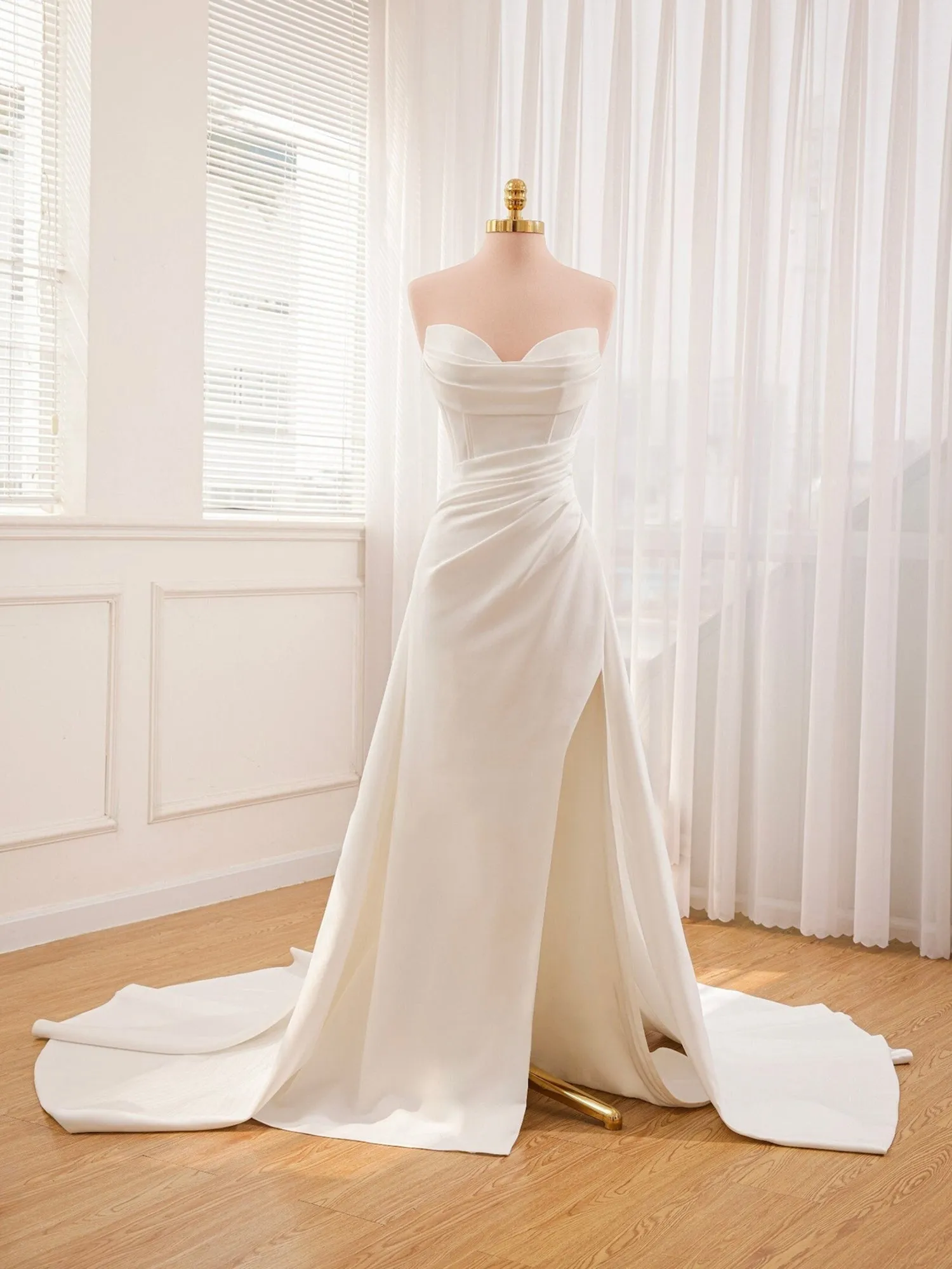 Sia | Mermaid Strapless Satin Wedding Dress With Convenient Detachable Skirt sold by KissProm