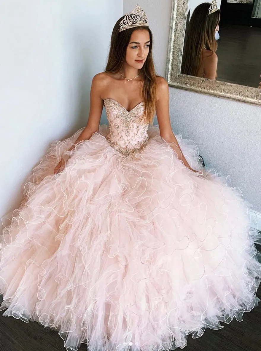 Pink Sweetheart Sleeveless Tulle Prom Dresses sold by KissProm product image thumbnail 2