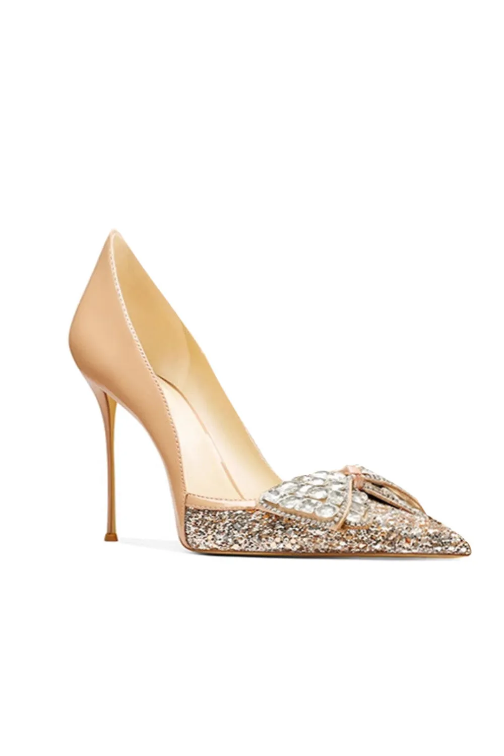 Gold Stiletto Heel Bow Mid Heel Pumps sold by KissProm product image thumbnail 2