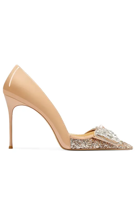 Gold Stiletto Heel Bow Mid Heel Pumps sold by KissProm