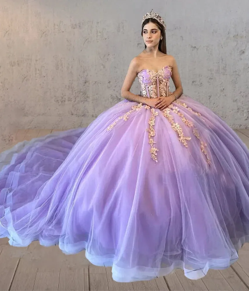 Lilac Sweetheart Sleeveless Quinceanera Dresses with Appliques sold by KissProm product image thumbnail 2