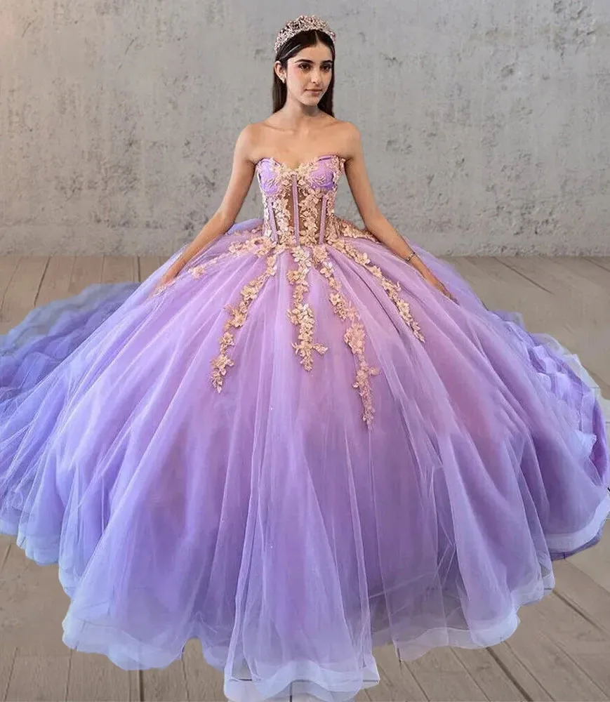 Lilac Sweetheart Sleeveless Quinceanera Dresses with Appliques sold by KissProm