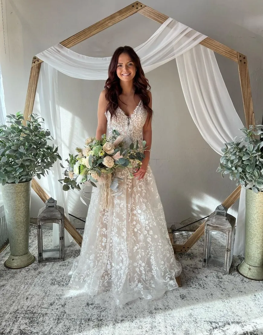 Madisyn | Champagne A-Line Spaghetti Straps Key Hole Back Wedding Dress sold by KissProm product image thumbnail 4