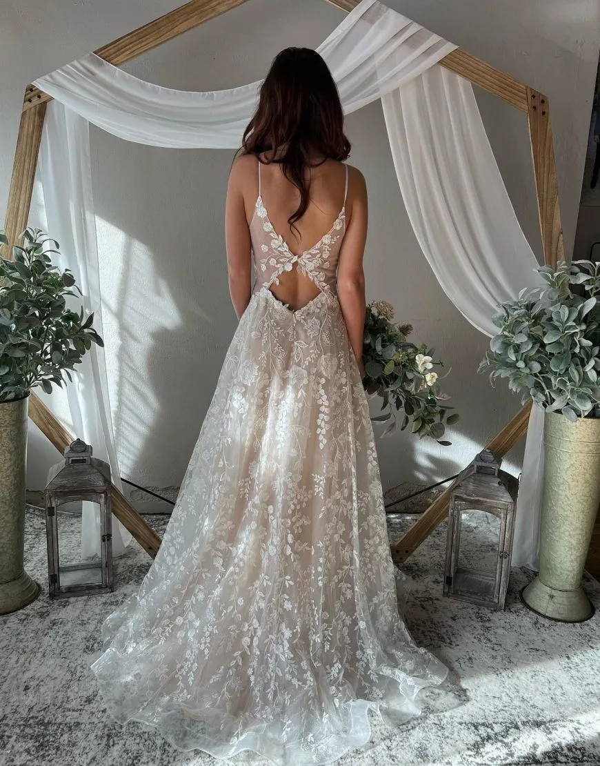 Madisyn | Champagne A-Line Spaghetti Straps Key Hole Back Wedding Dress sold by KissProm product image thumbnail 2