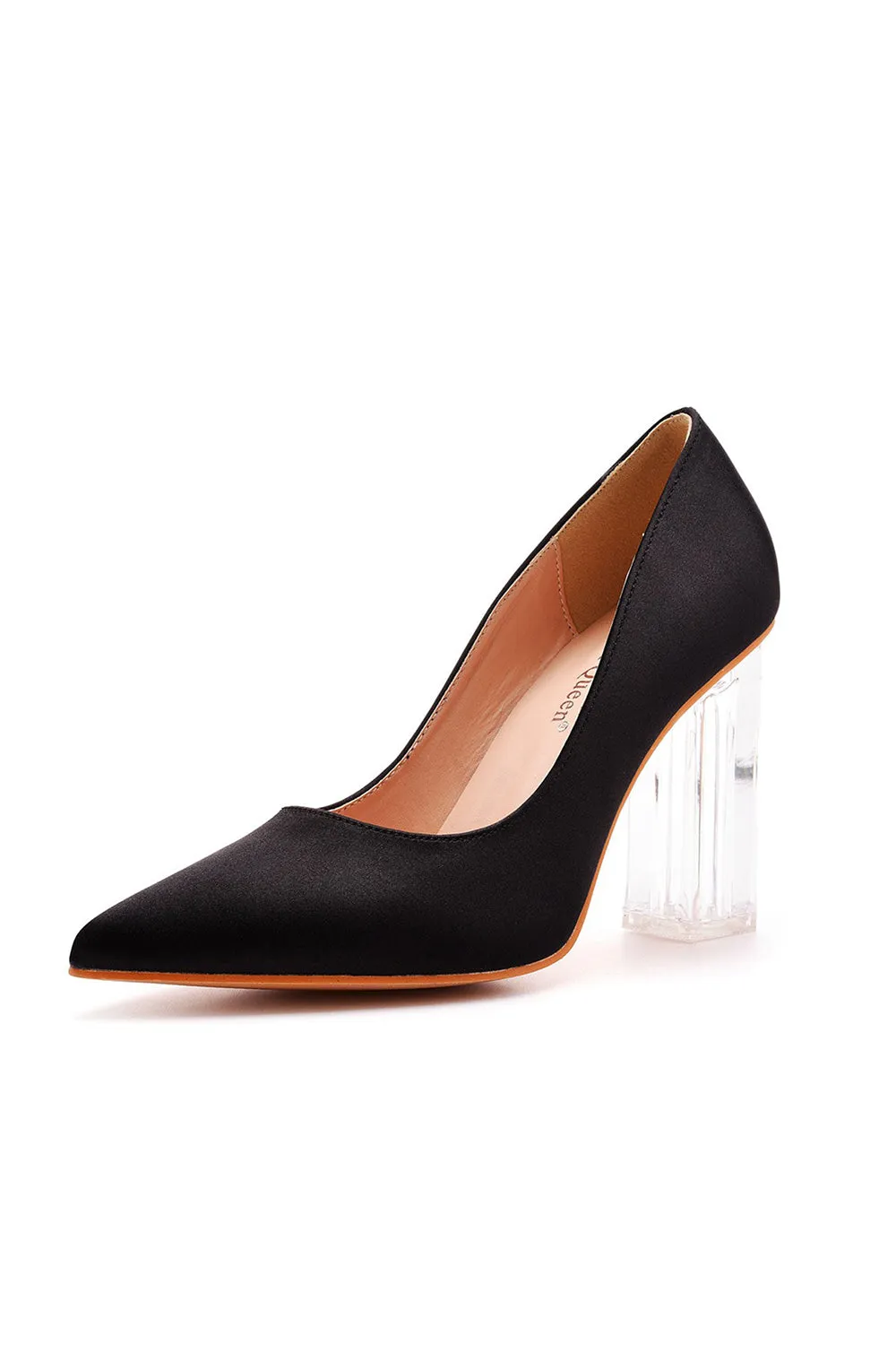 Simple Satin Slip on Pointed Toe Transparent Block Heels sold by KissProm product image thumbnail 2
