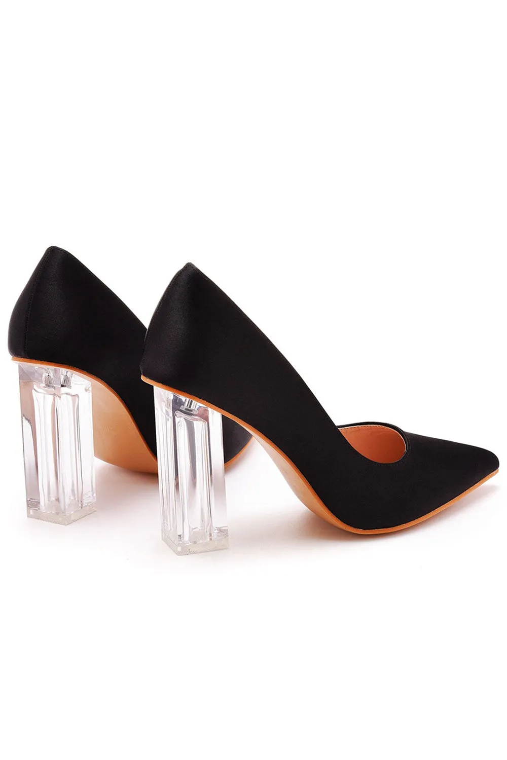 Simple Satin Slip on Pointed Toe Transparent Block Heels sold by KissProm product image thumbnail 4