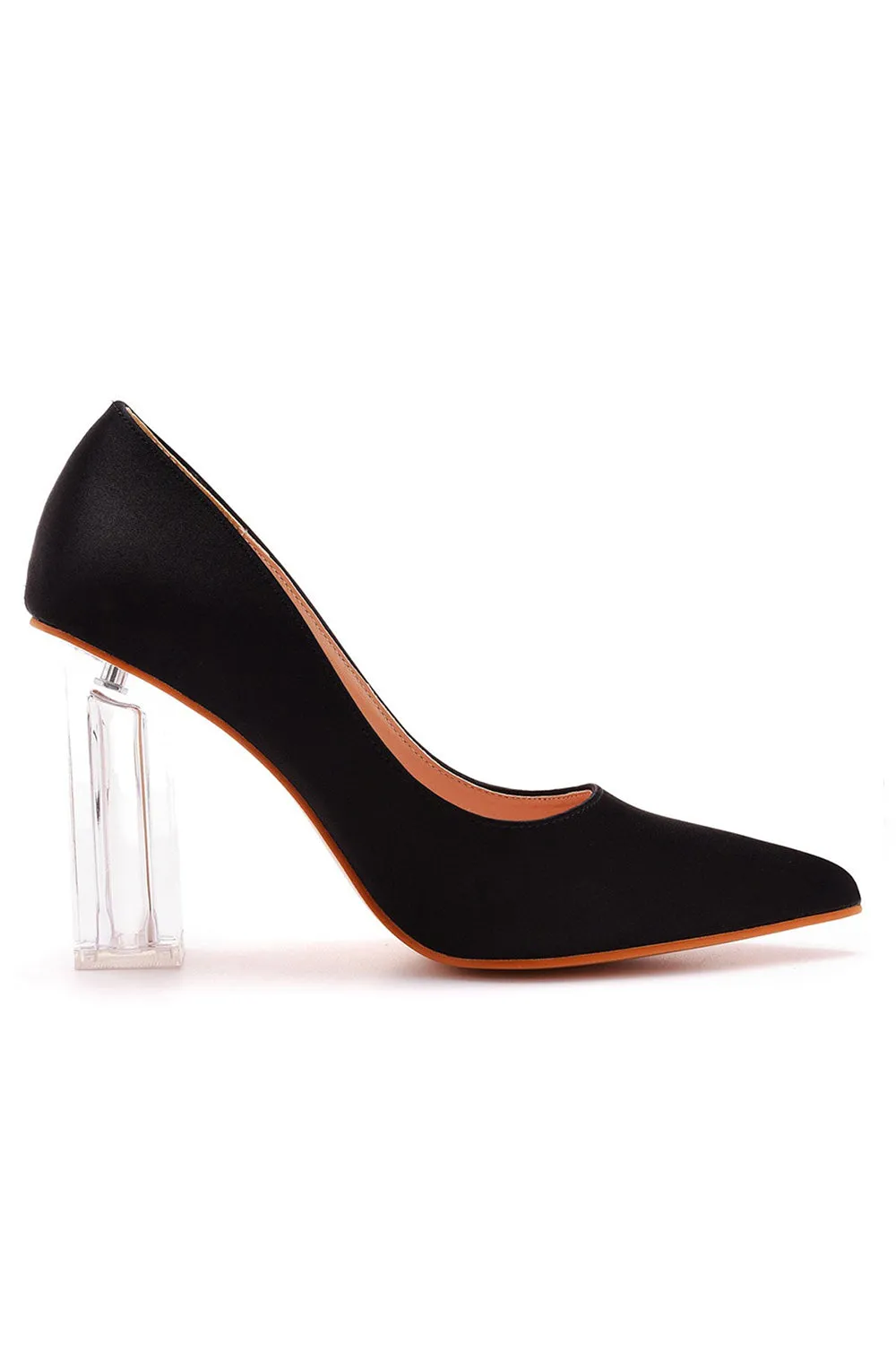 Simple Satin Slip on Pointed Toe Transparent Block Heels sold by KissProm