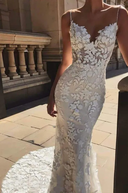 Monreal | Mermaid Spaghetti Straps V-neck Lace Wedding Dresses sold by KissProm