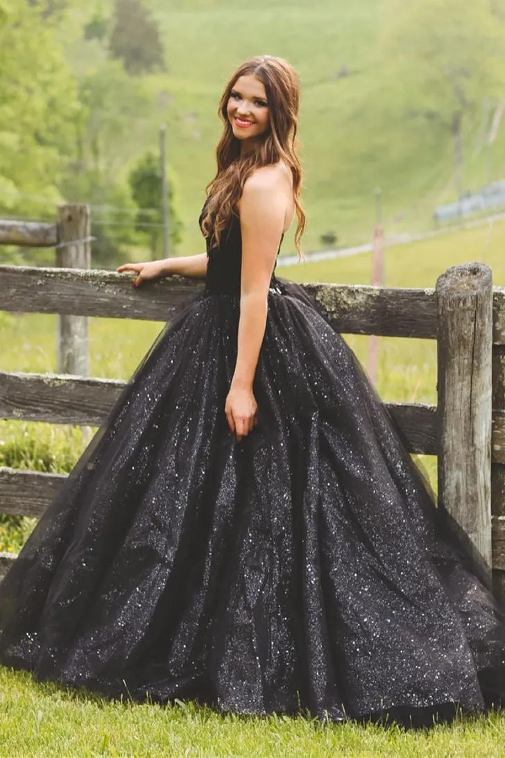 Glitter Tulle Sweetheart Black Long Quinceanera Dresses sold by KissProm product image thumbnail 2