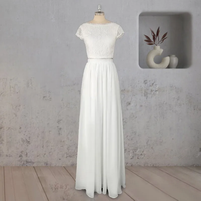 A-Line Two Piece Chiffon Lace Wedding Dress sold by KissProm