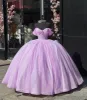Carine | Glitter Off The Shoulder Pink Ball Gown Quinceanera Dresses sold by KissProm