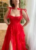 Cameron | Scarlet Lace A-line 3D Flower Long Prom Dress With Slit sold by KissProm