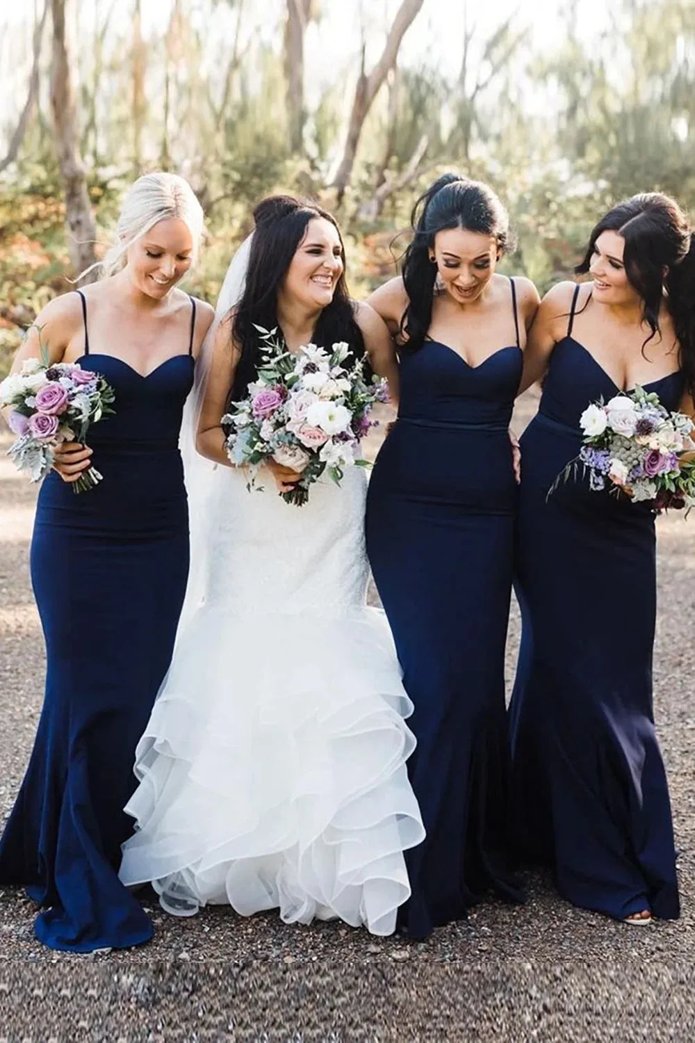 Navy Spaghetti Straps Mermaid Long Bridesmaid Dress sold by KissProm