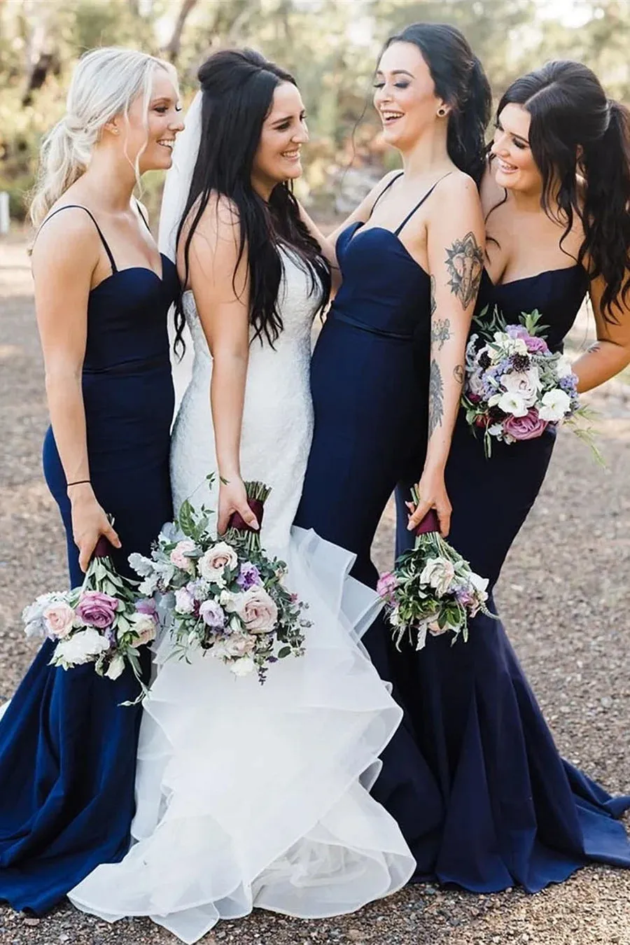 Navy Spaghetti Straps Mermaid Long Bridesmaid Dress sold by KissProm product image thumbnail 2