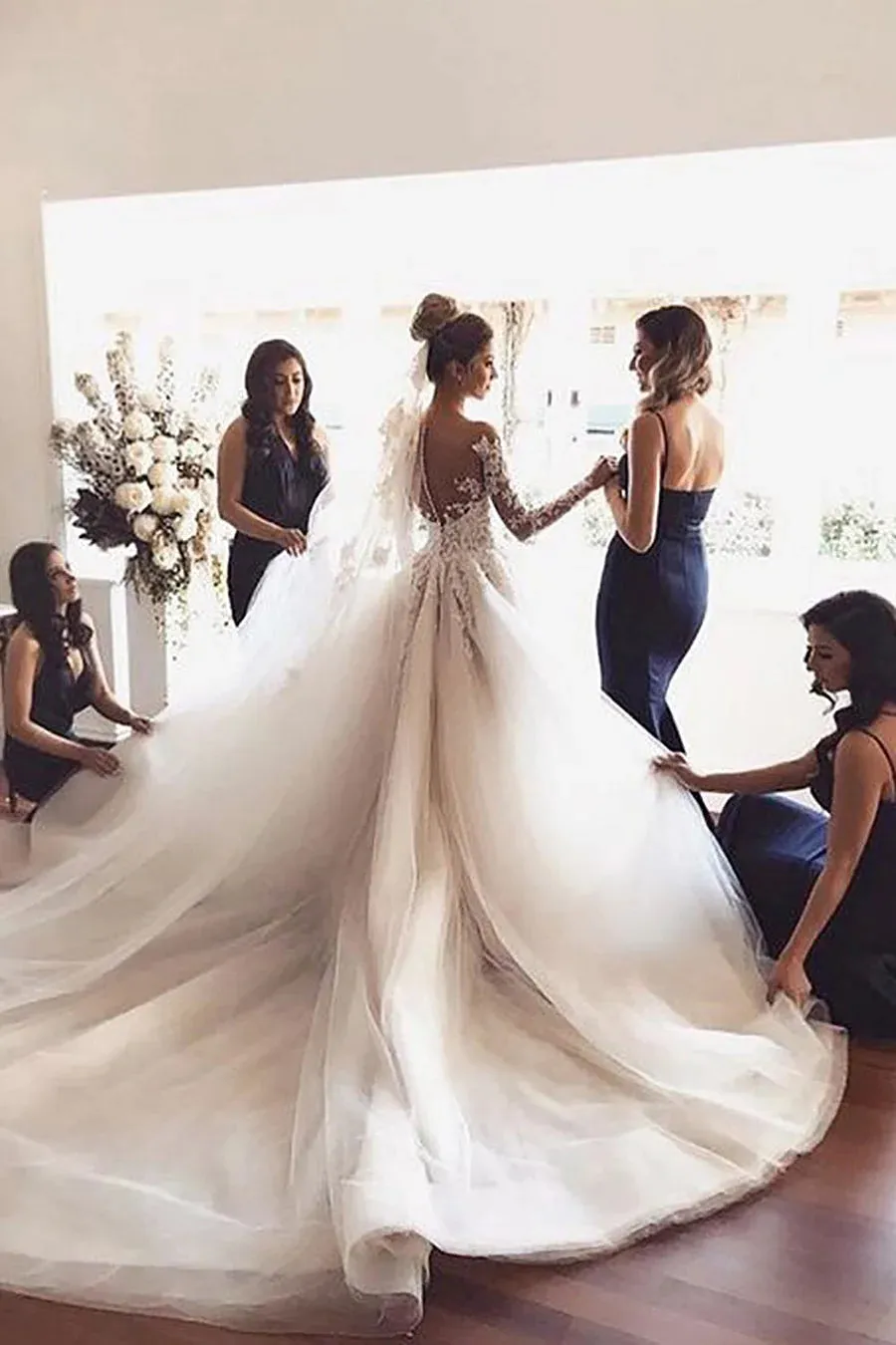 Navy Spaghetti Straps Mermaid Long Bridesmaid Dress sold by KissProm product image thumbnail 3