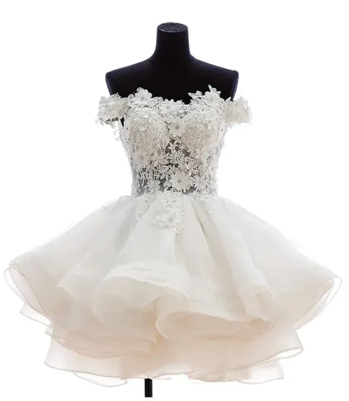 Teresia | A-Line Lace Organza Appliqued Off-the Shoulder Prom Dress sold by KissProm