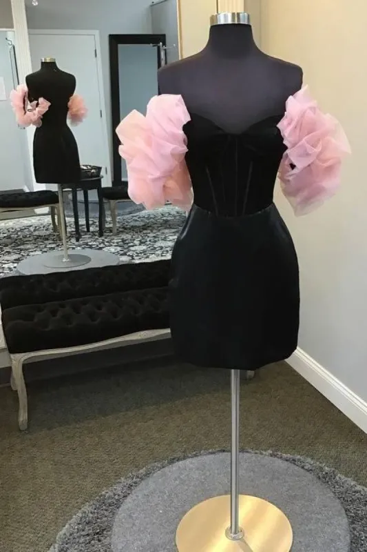 Black Off the Shoulder Velvet Tight Homecoming Dress sold by KissProm