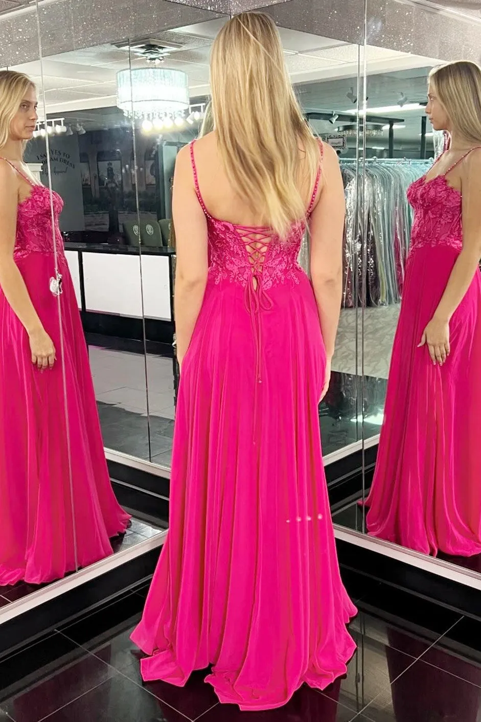 Magenta Appliques Sweetheart A-Line Long Prom Dress with Slit sold by KissProm product image thumbnail 2