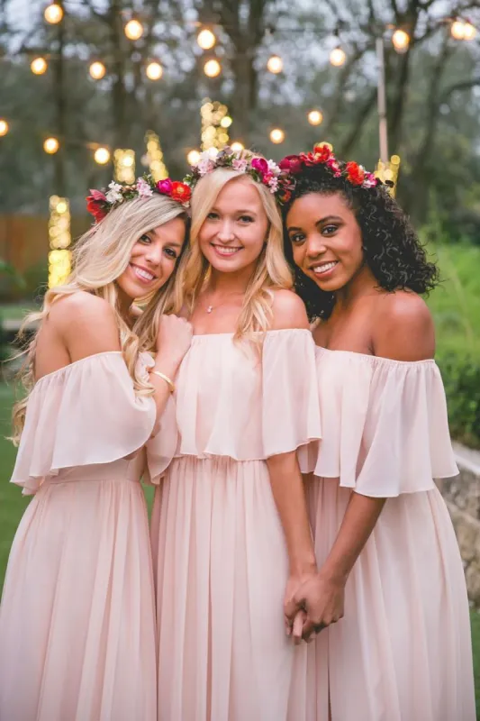 A Line Long Chiffon Off the Shoulder Mix And Match Bridesmaid Dresses sold by KissProm