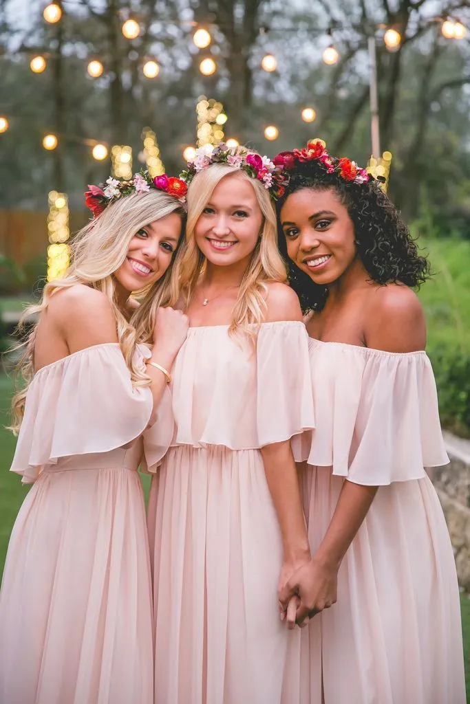 A Line Long Chiffon Off the Shoulder Mix And Match Bridesmaid Dresses sold by KissProm
