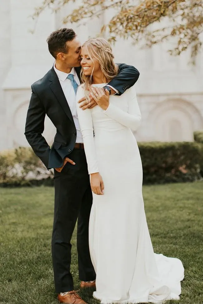 Jessamy | Modest Long Sleeve Satin Wedding Dress With Sweep Train sold by KissProm product image thumbnail 3