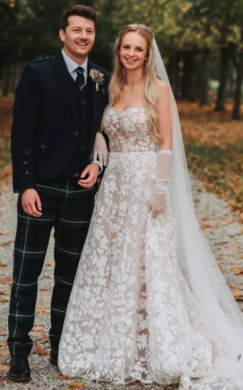 Boho Strapless Garden Marriage Dress A-Line with White Appliques Lace Sweep Train sold by KissProm