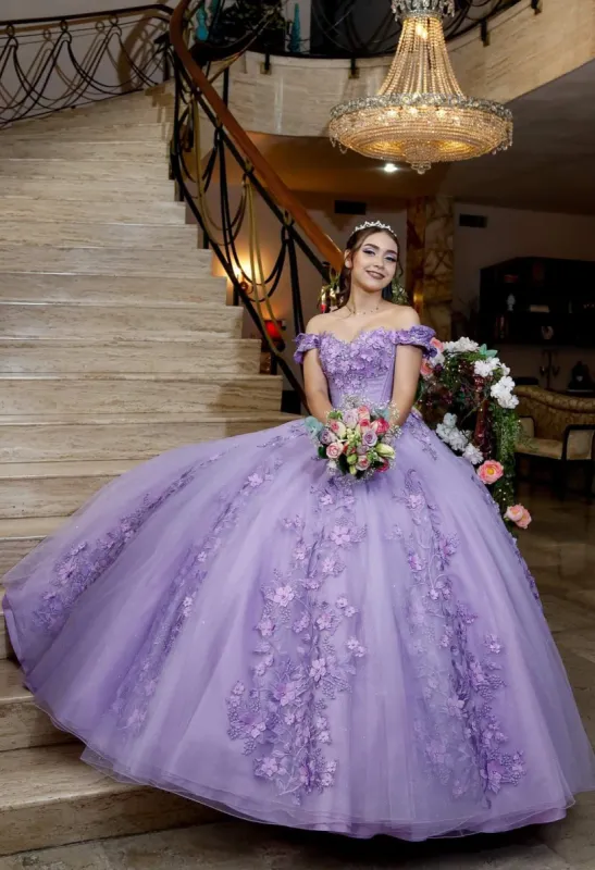 Lavender Off The Shoulder Tulle Appliques Ball Gown Dress sold by KissProm