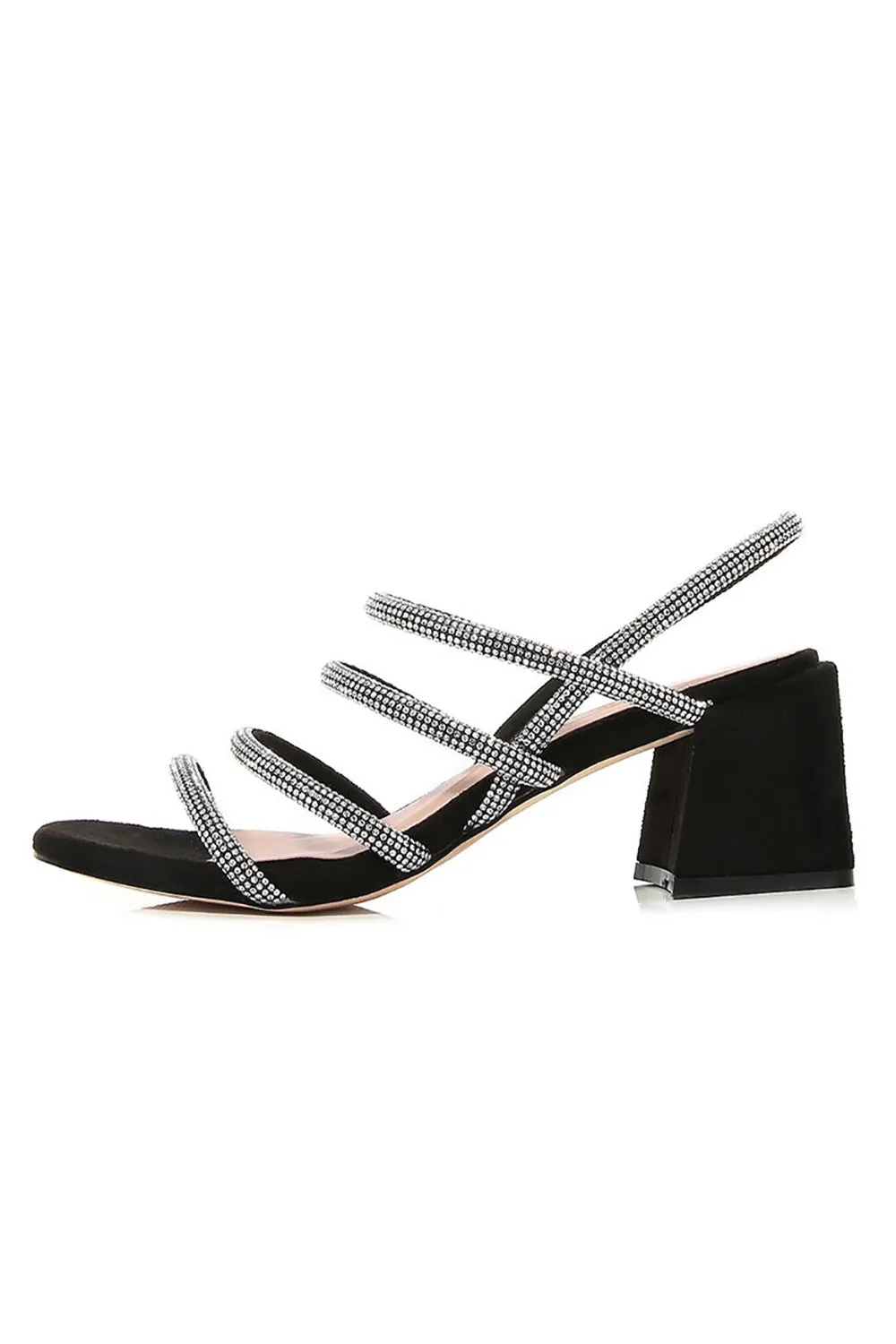 Black Rhinestones Strappy Chunky Heels sold by KissProm