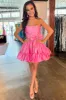 Hinako | Pink Strapless Ruffle Homecoming Dress with Bow sold by KissProm