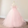 Silvia | Pink A Line Tulle Sweetheart Floor-Length Wedding Dress with Sashes sold by KissProm