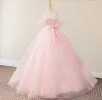 Silvia | Pink A Line Tulle Sweetheart Floor-Length Wedding Dress with Sashes sold by KissProm