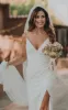 Simple Mermaid Satin Wedding Dress With Split Front And Deep-V Back sold by KissProm