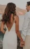Simple Mermaid Satin Wedding Dress With Split Front And Deep-V Back sold by KissProm