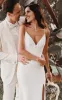 Simple Mermaid Satin Wedding Dress With Split Front And Deep-V Back sold by KissProm