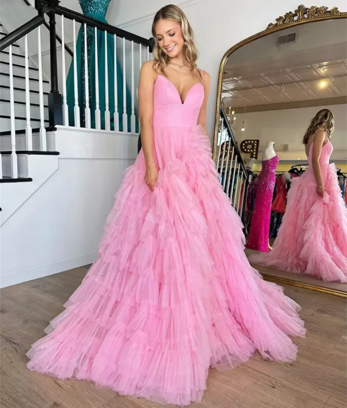 Alianna |A-Line Spaghetti Straps Tiered Tulle Prom Dress sold by KissProm