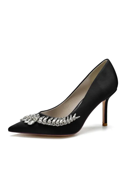 Crystal Side Pointed Toe Satin Pump sold by KissProm