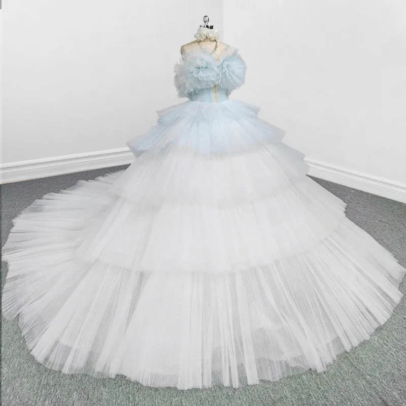 Strapless Quinceanera Dress White Ruffles Ball Gown Evening Dress sold by KissProm