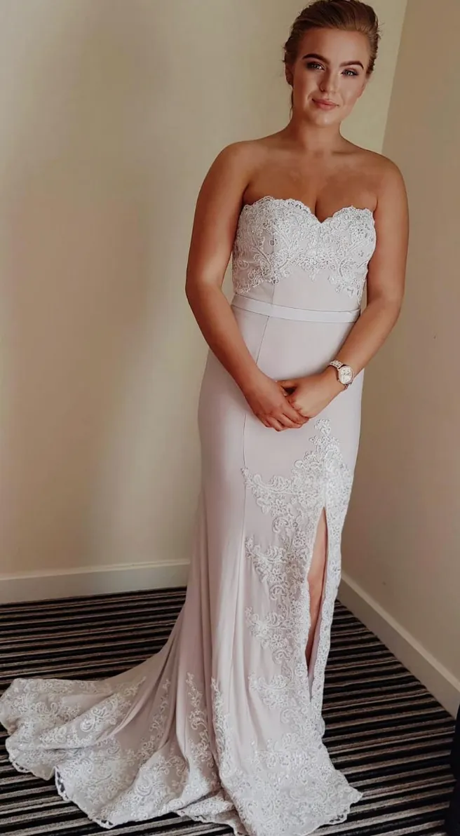 Cassandra | White Lace Formal Bridesmaid Dress sold by KissProm