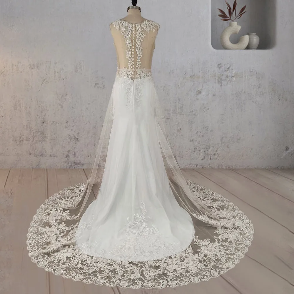 Mermaid Illusion Lace Appliqued Wedding Dress sold by KissProm product image thumbnail 2