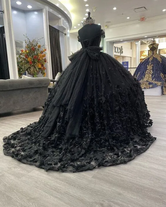 Black Ball Gown Off the Shoulder Quinceanera Dresses with Bow Knot sold by KissProm product image thumbnail 2