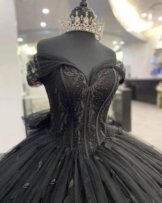 Black Ball Gown Off the Shoulder Quinceanera Dresses with Bow Knot sold by KissProm product image thumbnail 3