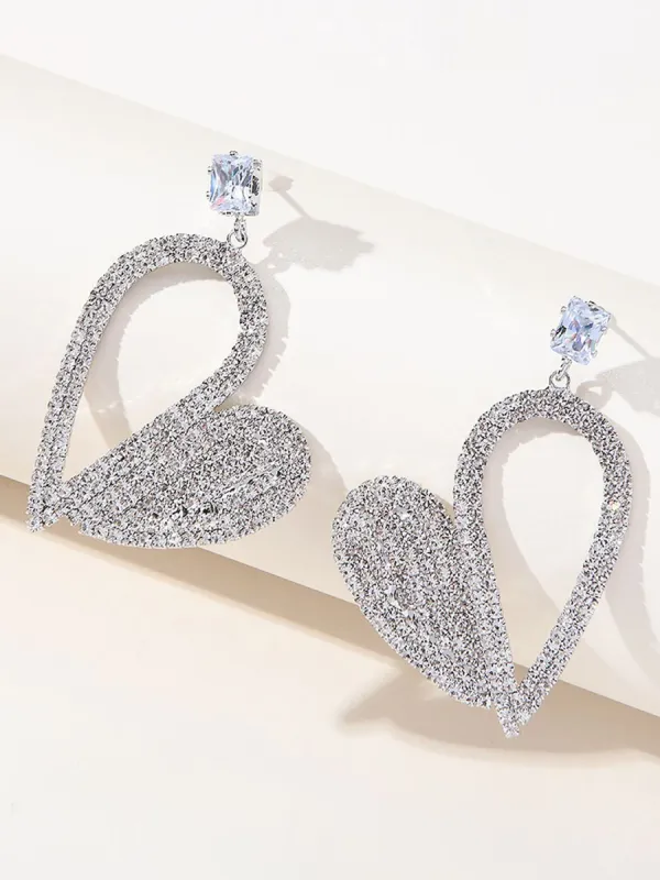 Silver Irregular Rhinestones Heart Hoop Earrings sold by KissProm