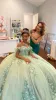 Letitia | Ball Gown Lace Off the Shoulder Sage Green Quinceanera Dress sold by KissProm