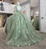Letitia | Ball Gown Lace Off the Shoulder Sage Green Quinceanera Dress sold by KissProm