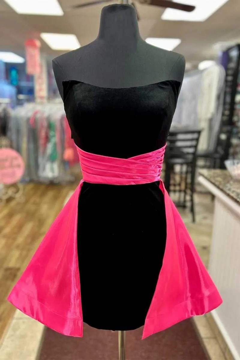 Perry | Fuchsia - Strapless Velvet Homecoming Dress with Train sold by KissProm