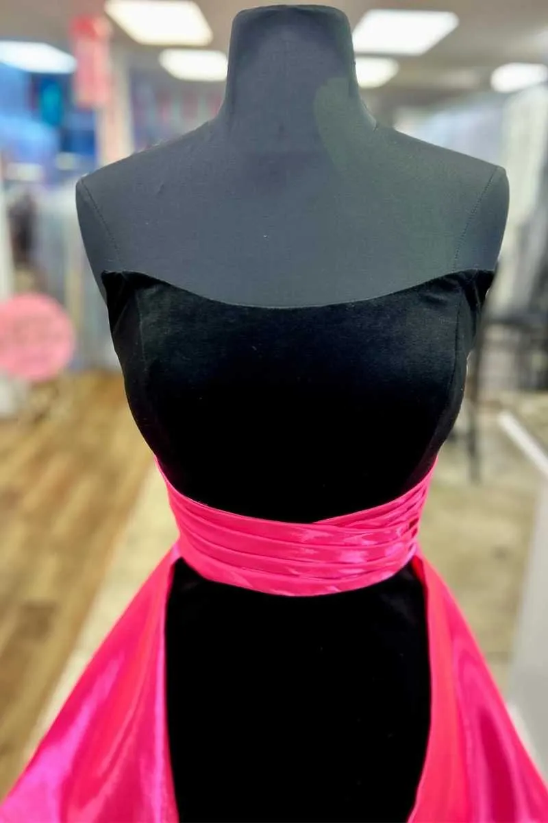 Perry | Fuchsia - Strapless Velvet Homecoming Dress with Train sold by KissProm product image thumbnail 2