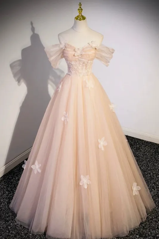 Coraline | Cute Flowers Tulle Long Formal Dresses, Off Shoulder Evening Dresses sold by KissProm